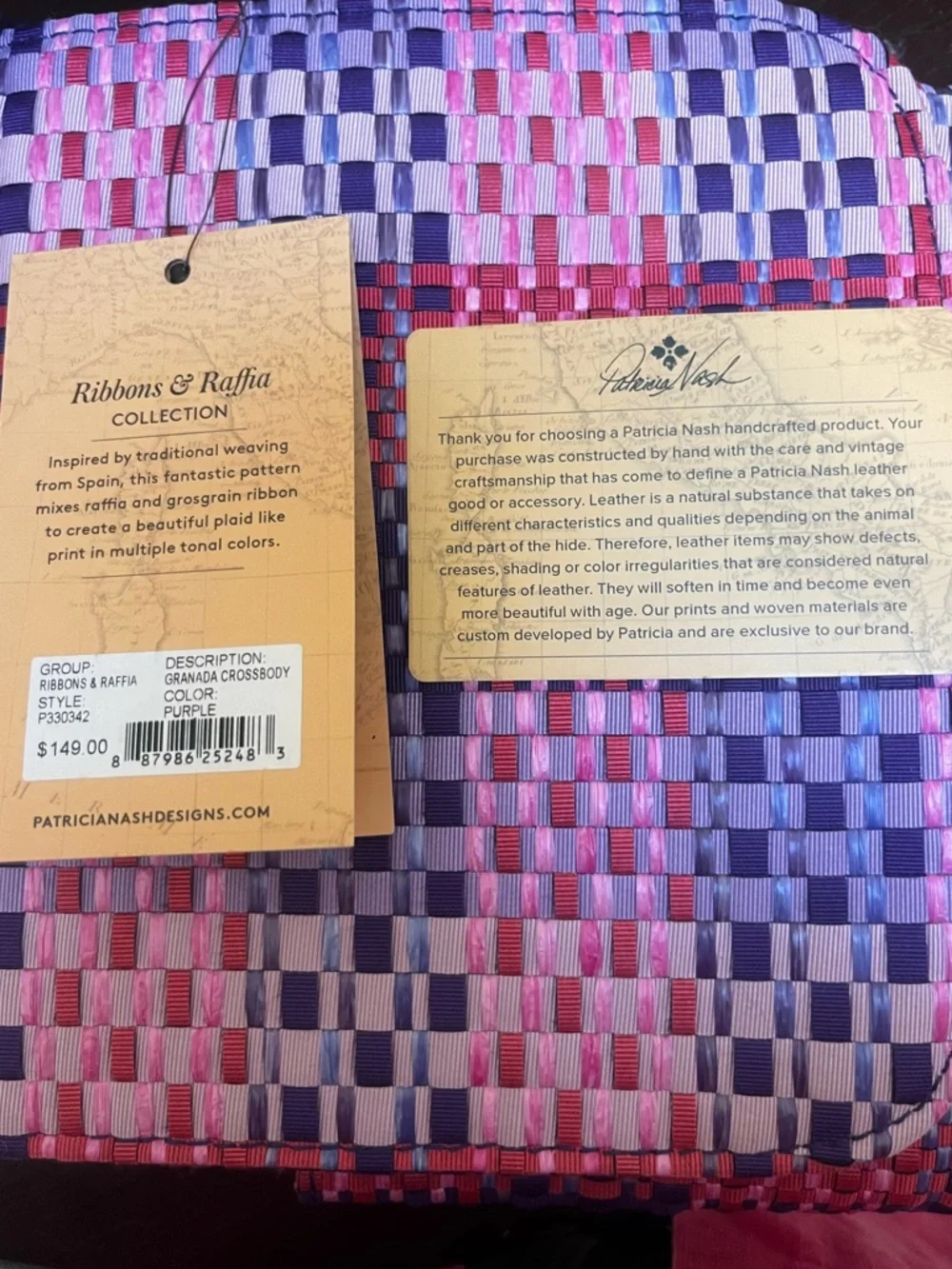 Patricia Nash Granada Crossbody Bag Ribbons & Rafia Purple & Pink Weave - Picture 9 of 11